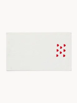 Asciugamani|Bagno|Set 2 asciugamani in spugna di cotone con ricamo a cuori Bianco