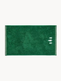 coincasa Asciugamani|Bagno|Set 2 asciugamani in spugna di cotone con alberi di Natale ricamati Verde