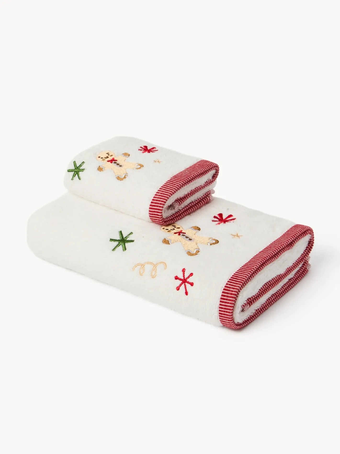 coincasa Asciugamani|Bagno|Set 2 asciugamani in spugna di cotone con gingerbread ricamato Bianco