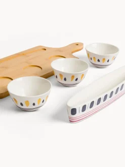coincasa Coppe E Coppette|Set 4 ciotole in porcellana con tagliere in bambo Multicolor