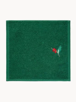 Asciugamani|Bagno|Set 3 lavette in spugna di cotone ricamo natalizio Verde