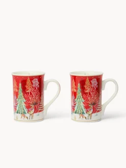 coincasa Tazze, Mug E Tazzine|Tazze, Mug E Tazzine Natalizie|Set 2 mug in new bone china alci vintage Rosso