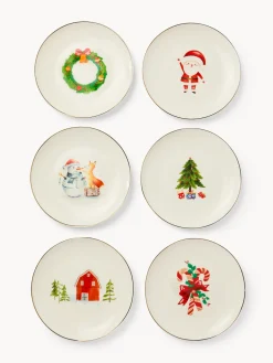 coincasa Piatti|Piatti Natalizi|Set 6 piattini pane new bone china decorati Bianco