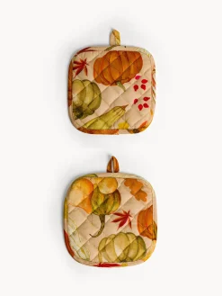 coincasa Biancheria Da Tavola|Presine E Guanti Da Cucina|Set 2 presine in panama di puro cotone stampa zucche Beige