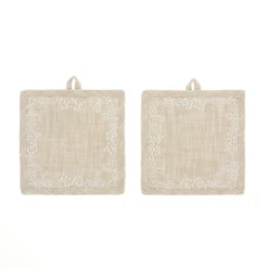 coincasa Biancheria Da Tavola|Presine E Guanti Da Cucina|Set 2 presine puro cotone fiammato con ricami Beige chiaro