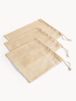 coincasa Accessori E Utensili Cucina|Set 3 sacchetti a rete in puro cotone con laccio regolabili Bianco avorio