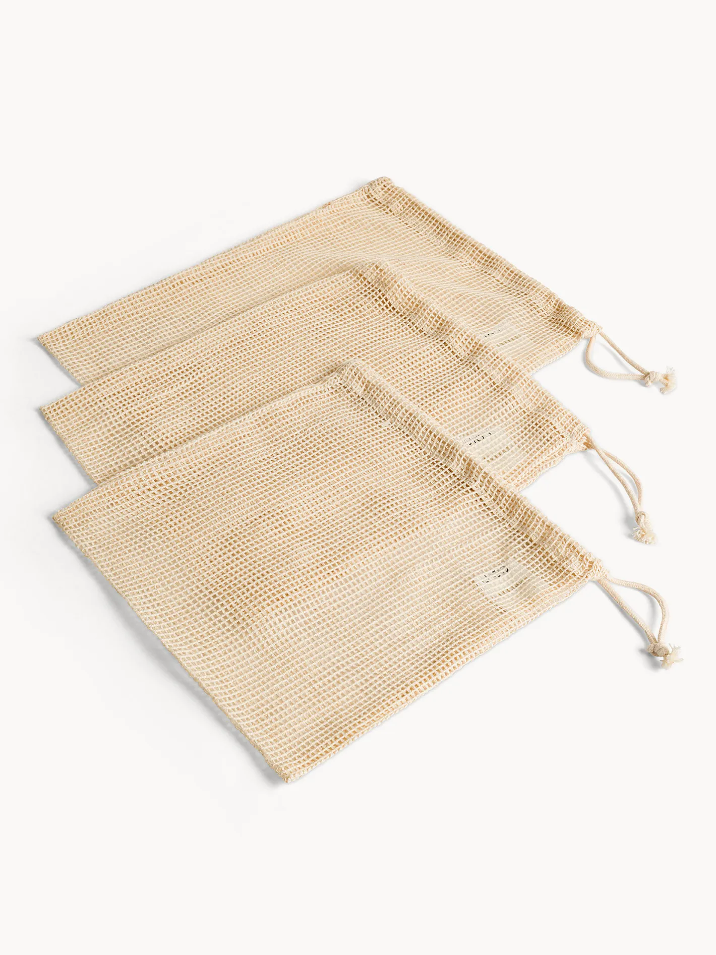 coincasa Accessori E Utensili Cucina|Set 3 sacchetti a rete in puro cotone con laccio regolabili Bianco avorio