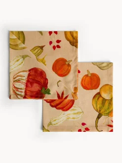 coincasa Biancheria Da Tavola|Tovaglie E Tovaglioli|Set 2 tovaglioli in panama di puro cotone stampa zucche Beige