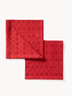 coincasa Tovaglie E Tovaglioli|Tovaglie E Runner Natalizi|Set 2 tovaglioli in puro cotone con ricamo sangallo Rosso