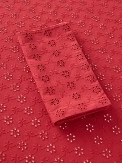 coincasa Tovaglie E Tovaglioli|Tovaglie E Runner Natalizi|Set 2 tovaglioli in puro cotone con ricamo sangallo Rosso