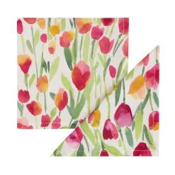 coincasa Biancheria Da Tavola|Tovaglie E Tovaglioli|Set 2 tovaglioli panama di cotone stampa tulipani Multicolor