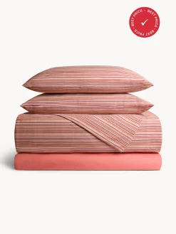 coincasa Biancheria Da Letto|Copripiumini|Set copripiumino in puro cotone a righe Viola malva