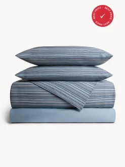 coincasa Biancheria Da Letto|Copripiumini|Set copripiumino in puro cotone a righe Blu