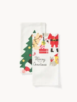 coincasa Grembiuli E Strofinacci|Strofinacci E Presine Natalizie|Set di 2 strofinacci natalizi in puro cotone Multicolor