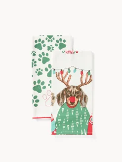 coincasa Grembiuli E Strofinacci|Strofinacci E Presine Natalizie|Set di 2 strofinacci natalizi in puro cotone Multicolor