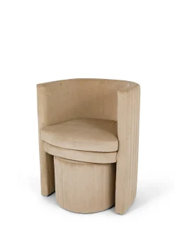 coincasa Divani Poltrone E Pouf|Set poltrona e sgabello in velluto Round Beige