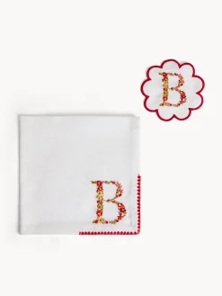 Biancheria Da Tavola|Tovaglie E Tovaglioli|Set tovagliolo e sottobicchiere lettera ricamata B Bianco