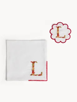 Biancheria Da Tavola|Tovaglie E Tovaglioli|Set tovagliolo e sottobicchiere lettera ricamata L Bianco