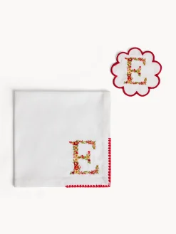 Biancheria Da Tavola|Tovaglie E Tovaglioli|Set tovagliolo e sottobicchiere lettera ricamata E Bianco