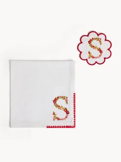 Biancheria Da Tavola|Tovaglie E Tovaglioli|Set tovagliolo e sottobicchiere lettera ricamata S Bianco