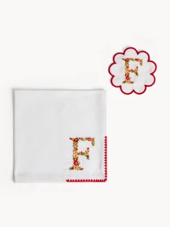 Biancheria Da Tavola|Tovaglie E Tovaglioli|Set tovagliolo e sottobicchiere lettera ricamata F Bianco