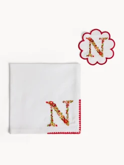 Biancheria Da Tavola|Tovaglie E Tovaglioli|Set tovagliolo e sottobicchiere lettera ricamata N Bianco