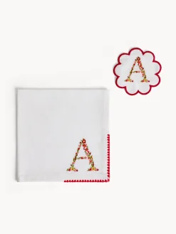 Biancheria Da Tavola|Tovaglie E Tovaglioli|Set tovagliolo e sottobicchiere lettera ricamata A Bianco