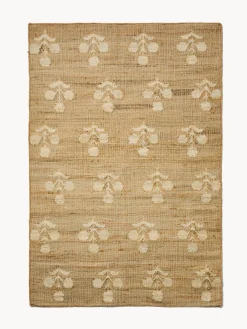 coincasa Tappeti Soggiorno|Tappeto rettangolare in 100% iuta con fiori bianchi Beige