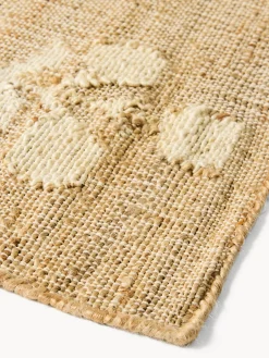 coincasa Tappeti Soggiorno|Tappeto rettangolare in 100% iuta con fiori bianchi Beige