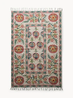 coincasa Tappeti Soggiorno|Tappeto rettangolare tessuto e ricamato a mano con motivo floreale Beige