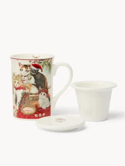 coincasa Teiere E Tisaniere|Tazze, Mug E Tazzine Natalizie|Tisaniera in new bone china gattini vintage Rosso