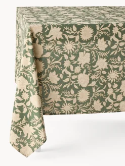 coincasa Tovaglie E Tovaglioli|Tovaglie E Runner Natalizi|Tovaglia in puro cotone con stampa manuale e dettagli d'oro Verde