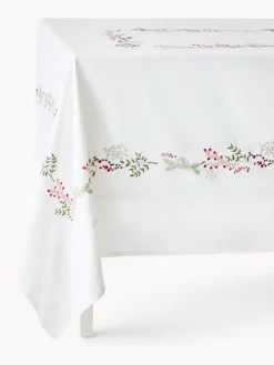 coincasa Tovaglie E Tovaglioli|Tovaglie E Runner Natalizi|Tovaglia in puro twill di cotone ricamo piazzato agrifoglio Bianco