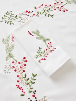 coincasa Tovaglie E Tovaglioli|Tovaglie E Runner Natalizi|Tovaglia in puro twill di cotone ricamo piazzato agrifoglio Bianco