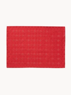 coincasa Tovagliette|Tovagliette Natalizie|Tovaglietta in puro cotone con ricamo sangallo Rosso