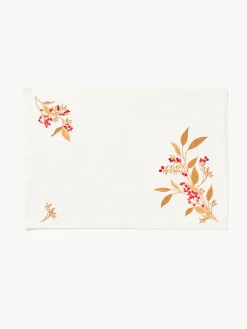 coincasa Tovagliette|Tovagliette Natalizie|Tovaglietta in slub di puro cotone con ricamo foliage Bianco