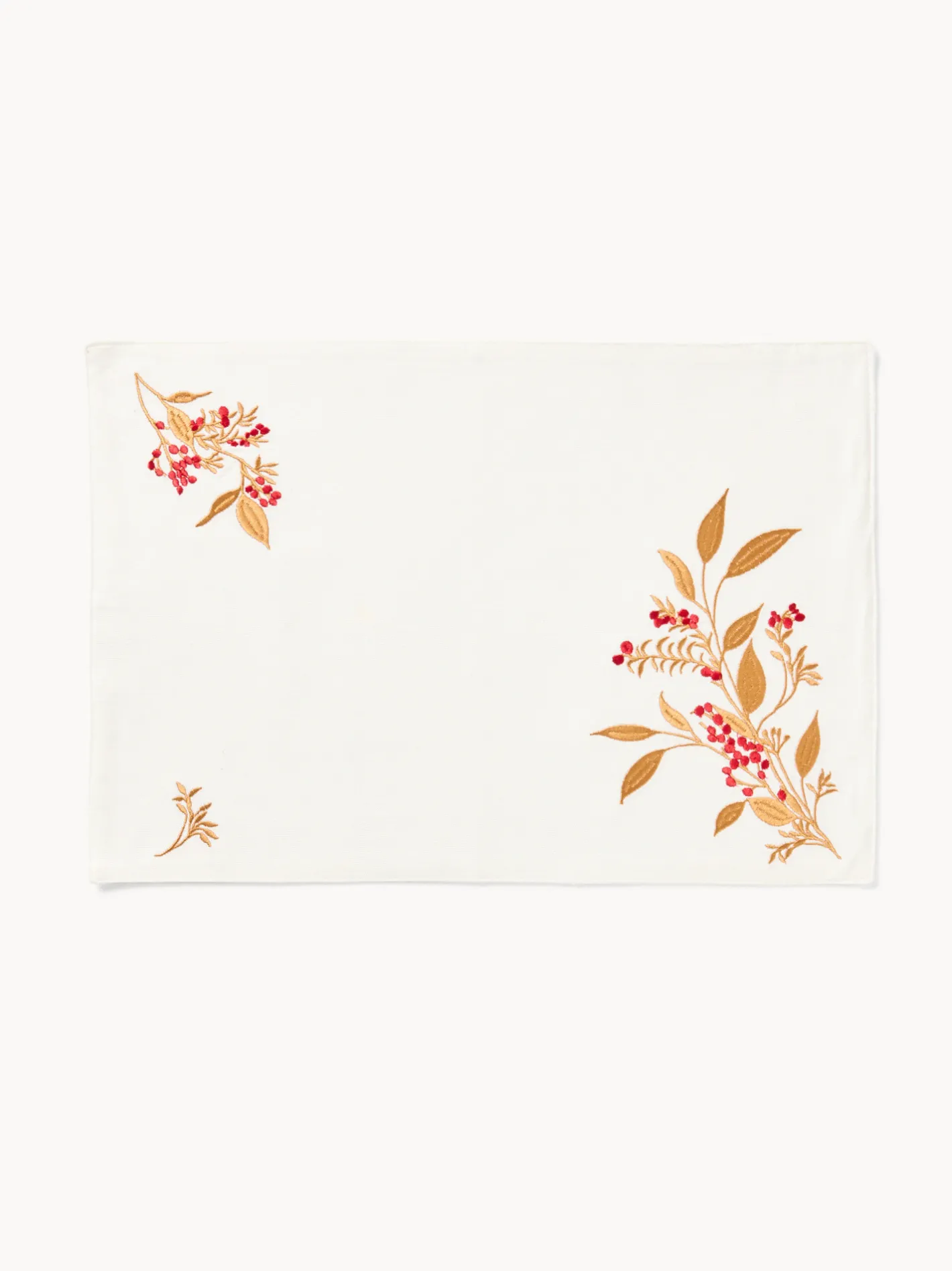 coincasa Tovagliette|Tovagliette Natalizie|Tovaglietta in slub di puro cotone con ricamo foliage Bianco