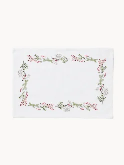 coincasa Tovagliette|Tovagliette Natalizie|Tovaglietta twill di puro cotone ricamo agrifoglio Bianco