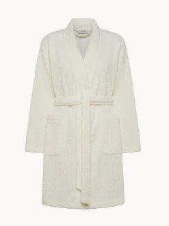 coincasa Homewear|Vestaglia pile con scollo kimono Bianco latte